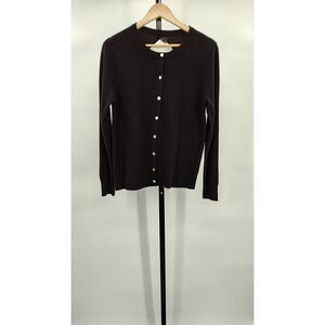 Quince Womens Mongolian Cashmere Cardigan Sweater Black Sleeved Top L